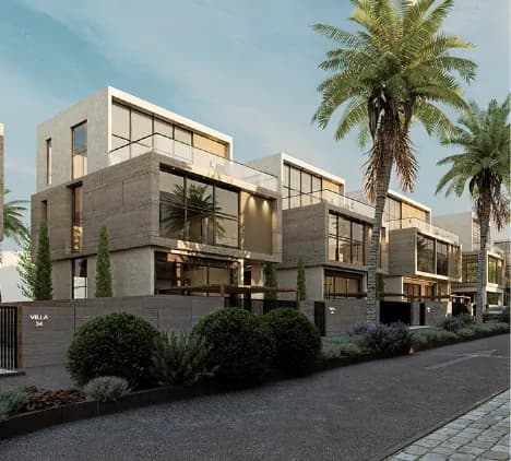 Row of contemporary stone-clad villas